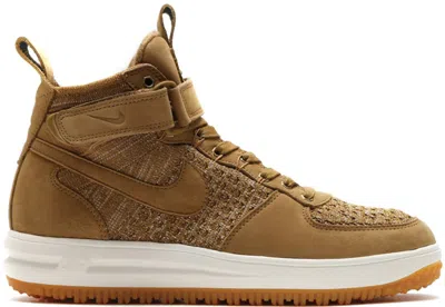 Pre-owned Nike Men's  Lunar Force 1 Flyknit Workboot Sneakers In Golden Beige/sail/olive Flak