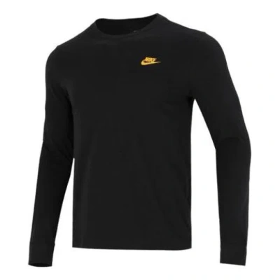 Nike Men's  Minimalistic Alphabet Logo Athleisure Casual Sports Round Neck Long Sleeves Black T-shirt