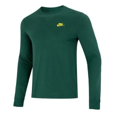 Nike Men's  Minimalistic Alphabet Logo Athleisure Casual Sports Round Neck Long Sleeves Green T-shirt