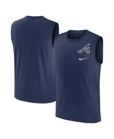 Nike Atlanta Braves Large Logo  Men's Dri-fit Mlb Muscle Tank Top In Blue