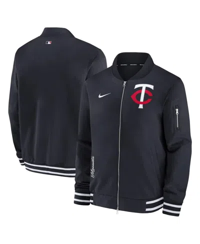 Nike Men's  Navy Minnesota Twins Authentic Collection Full-zip Bomber Jacket In Black