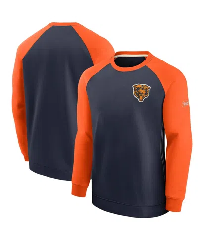Nike Men's  Navy, Orange Chicago Bears Historic Raglan Crew Performance Sweater In Navy,orange