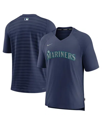 Nike Men's  Navy Seattle Mariners Authentic Collection Pregame Raglan Performance V-neck T-shirt