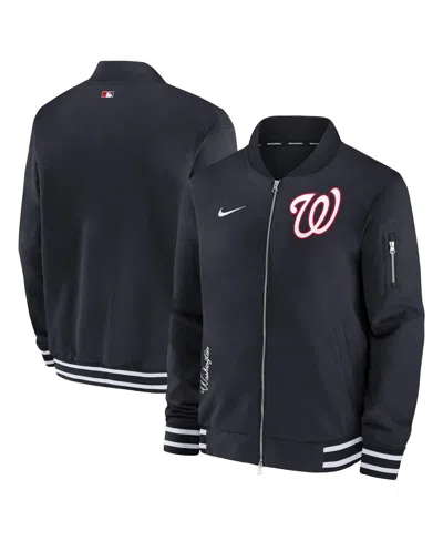 Nike Men's  Navy Washington Nationals Authentic Collection Full-zip Bomber Jacket In Black