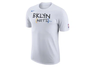 Pre-owned Nike Men's  Nba Brooklyn Nets City Edition Logo T-shirt In White