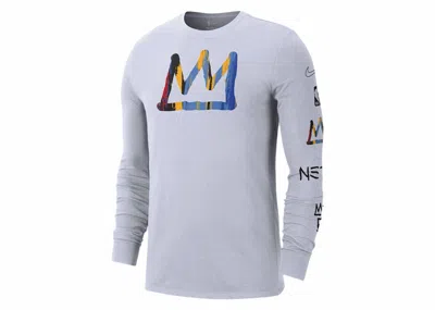 Pre-owned Nike Men's  Nba Brooklyn Nets City Edition Long Sleeve T-shirt In White