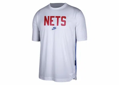Pre-owned Nike Men's  Nba Brooklyn Nets Classic Edition Pregame Drifit T-shirt In White