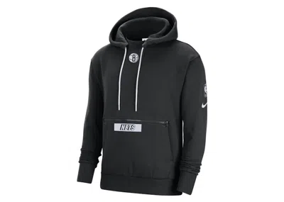 Pre-owned Nike Men's  Nba Brooklyn Nets Courtside Fleece Loose Fit Hoodie In Black