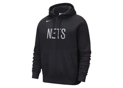 Pre-owned Nike Men's  Nba Brooklyn Nets Courtside Fleece Pullover Loose Fit Hoodie In Dark Grey In Gray