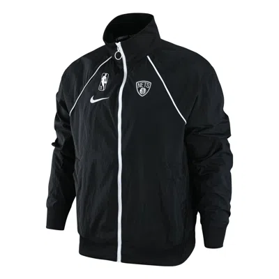 Nike Men's  Nba Brooklyn Nets Logo Printing Zipper Stand Collar Jacket Autumn Black