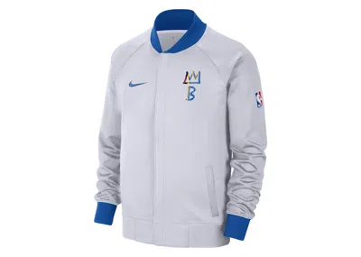 Pre-owned Nike Men's  Nba Brooklyn Nets Showtime City Edition Drifit Hoodie In White/royal Blue In Multi