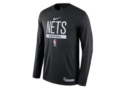 Pre-owned Nike Men's  Nba Brooklyn Nets Team Logo Long Sleeve Drifit T-shirt In Black/white