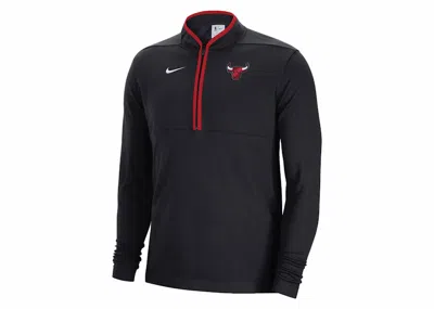 Pre-owned Nike Men's  Nba Chicago Bulls Drifit Long Sleeve 1/2 Zip T-shirt In Black