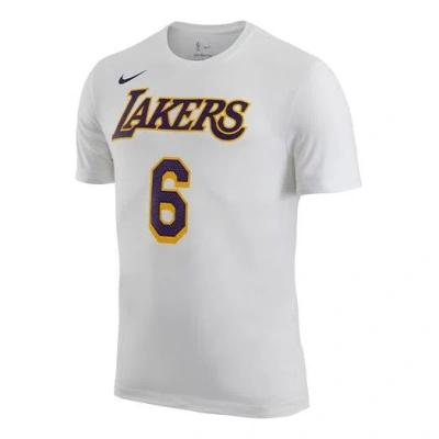 Nike Men's  Nba Lakers Lebron James No. 6 Casual Breathable Sports Short Sleeve White T-shirt