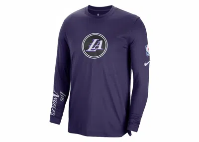 Pre-owned Nike Men's  Nba Los Angeles Lakers City Edition Drifit Loose Fit Long Sleeve T-shirt In Purple
