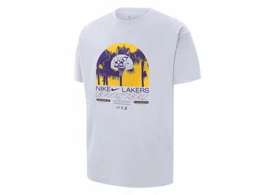 Pre-owned Nike Men's  Nba Los Angeles Lakers Courtside Max 90 Loose Fit T-shirt In White/purple/yellow