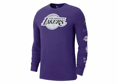Pre-owned Nike Men's  Nba Los Angeles Lakers Long Sleeve T-shirt In Purple/white In Multi