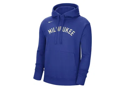 Pre-owned Nike Men's  Nba Milwaukee Bucks City Edition Fleece Pullover Loose Fit Hoodie In Blue