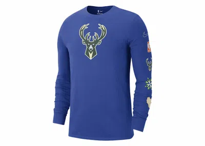 Pre-owned Nike Men's  Nba Milwaukee Bucks City Edition Long Sleeve T-shirt In Blue