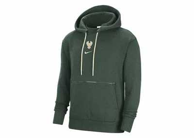Pre-owned Nike Men's  Nba Milwaukee Bucks Courtside Fleece Pullover Hoodie In Fir/heather/flat Opal