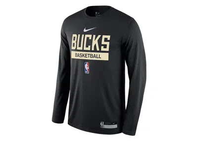 Pre-owned Nike Men's  Nba Milwaukee Bucks Practice Drifit Long Sleeve T-shirt In Black