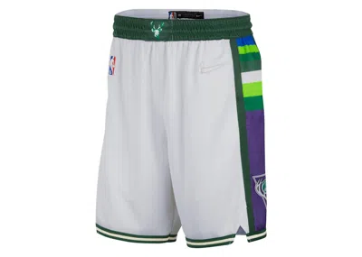 Pre-owned Nike Men's  Nba Milwaukee Bucks Swingman City Edition Drifit Shorts Shorts In White