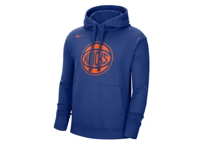 Pre-owned Nike Men's  Nba New York Knicks Essential Fleece Pullover Loose Fit Hoodie In Blue/orange
