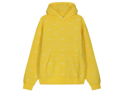 Pre-owned Nike Men's  Nrg All Over Swoosh Logo Hoodie In Chrome Yellow/white
