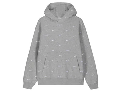 Pre-owned Nike Men's  Nrg All Over Swoosh Logo Hoodie In Grey Heather/white In Multi