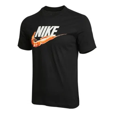 Nike Men's  Nsw Tee 1 Food Shrimp Large Logo Printing Sports Short Sleeve Black T-shirt