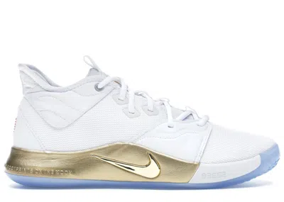 Pre-owned Nike Men's  Pg 3 Nasa Sneakers In White/metallic Gold