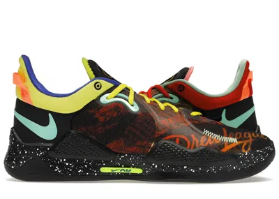 Pre-owned Nike Men's  Pg 5 Mismatched Sneakers In Black/university Red/yellow Strike