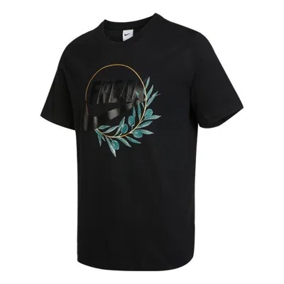 Nike Men's  Plant Pattern Printing Round Neck Pullover Short Sleeve Black T-shirt