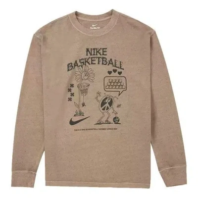 Nike Men's  Printing Loose Sports Long Sleeves Brown T-shirt In Gray