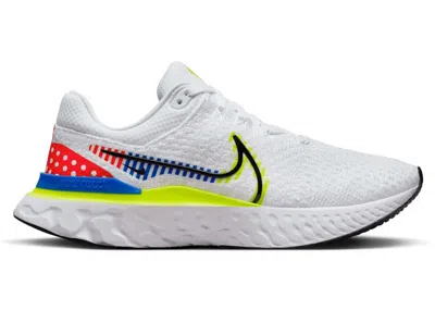 Pre-owned Nike Men's  React Infinity Run Flyknit 3 Premium Volt Racer Blue Sneakers In White/black/fluorescent