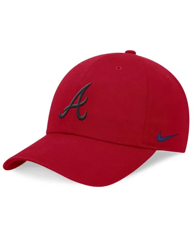 Nike Men's Navy Atlanta Braves Evergreen Club Adjustable Hat In Red