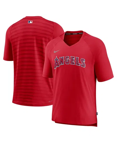 Nike Men's  Red Los Angeles Angels Authentic Collection Pregame Raglan Performance V-neck T-shirt