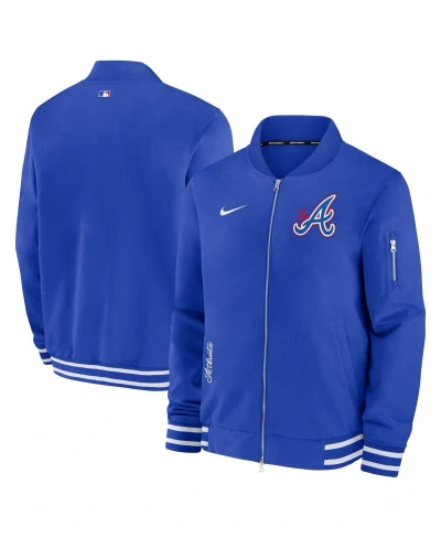 Nike Atlanta Braves Authentic Collection City Connect Game Time  Men's Mlb Full-zip Bomber Jacket In Blue