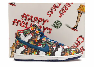Pre-owned Nike Men's  Sb Dunk High Concepts Ugly Christmas Sweater (special Box) (2017) Sneakers In Blue Ribbon In Multi
