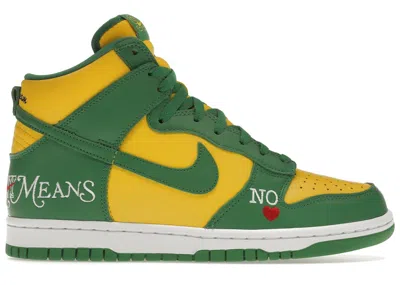 Pre-owned Nike Men's  Sb Dunk High Supreme By Any Means Brazil Sneakers In Varsity Maize/pine Green/white In Multi