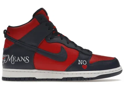Pre-owned Nike Men's  Sb Dunk High Supreme By Any Means Sneakers In Navy Blue/red/white In Multi
