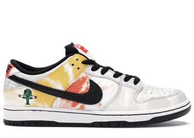 Pre-owned Nike Men's  Sb Dunk Low Raygun Tiedye Sneakers In White/black/orange Flash
