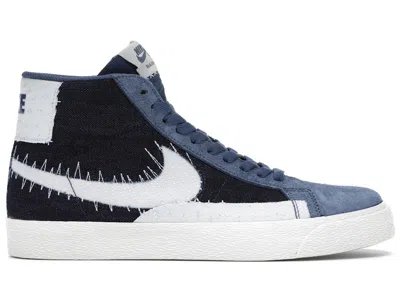 Pre-owned Nike Men's  Sb Zoom Blazer Mid Sashiko Sneakers In Mystic Navy Blue/sail