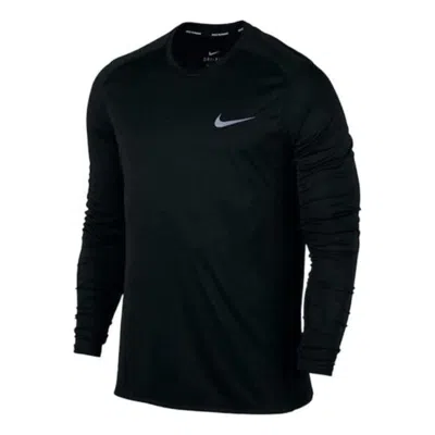 Nike Men's  Small Label Solid Color Round Neck Sports Long Sleeves Black T-shirt