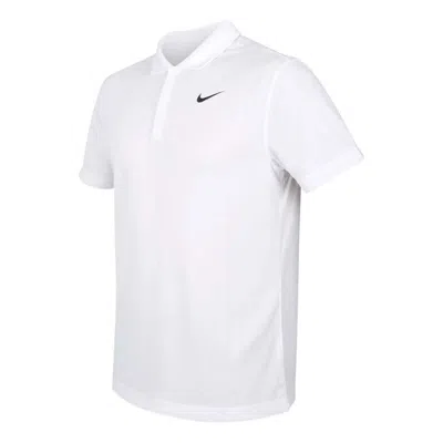 Nike Men's  Small Logo Solid Color Short Sleeve White Polo Shirt