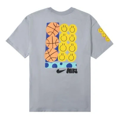 Nike Men's  Smiling Face Basketball Pattern Printing Breathable Sports Short Sleeve Wolf Grey T-shirt In Gray