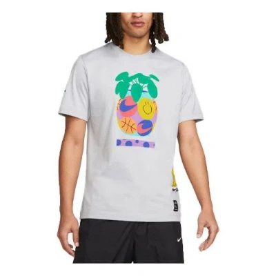 Nike Men's  Smiling Face Pattern Printing Logo Breathable Round Neck Short Sleeve Gray T-shirt