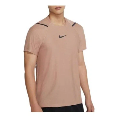 Nike Men's  Solid Color Brand Logo Round Neck Pullover Short Sleeve Light Nrown T-shirt In Neutral