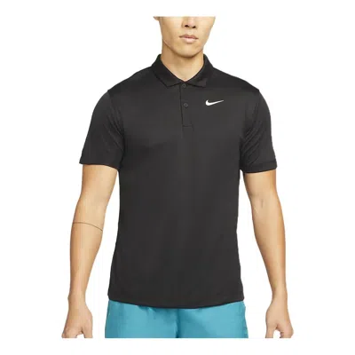 Nike Men's  Solid Color Buckle Short Sleeve Polo Black Polo Shirt