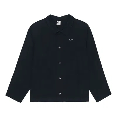 Nike Men's  Solid Color Logo Lapel Casual Long Sleeves Autumn Black Jacket